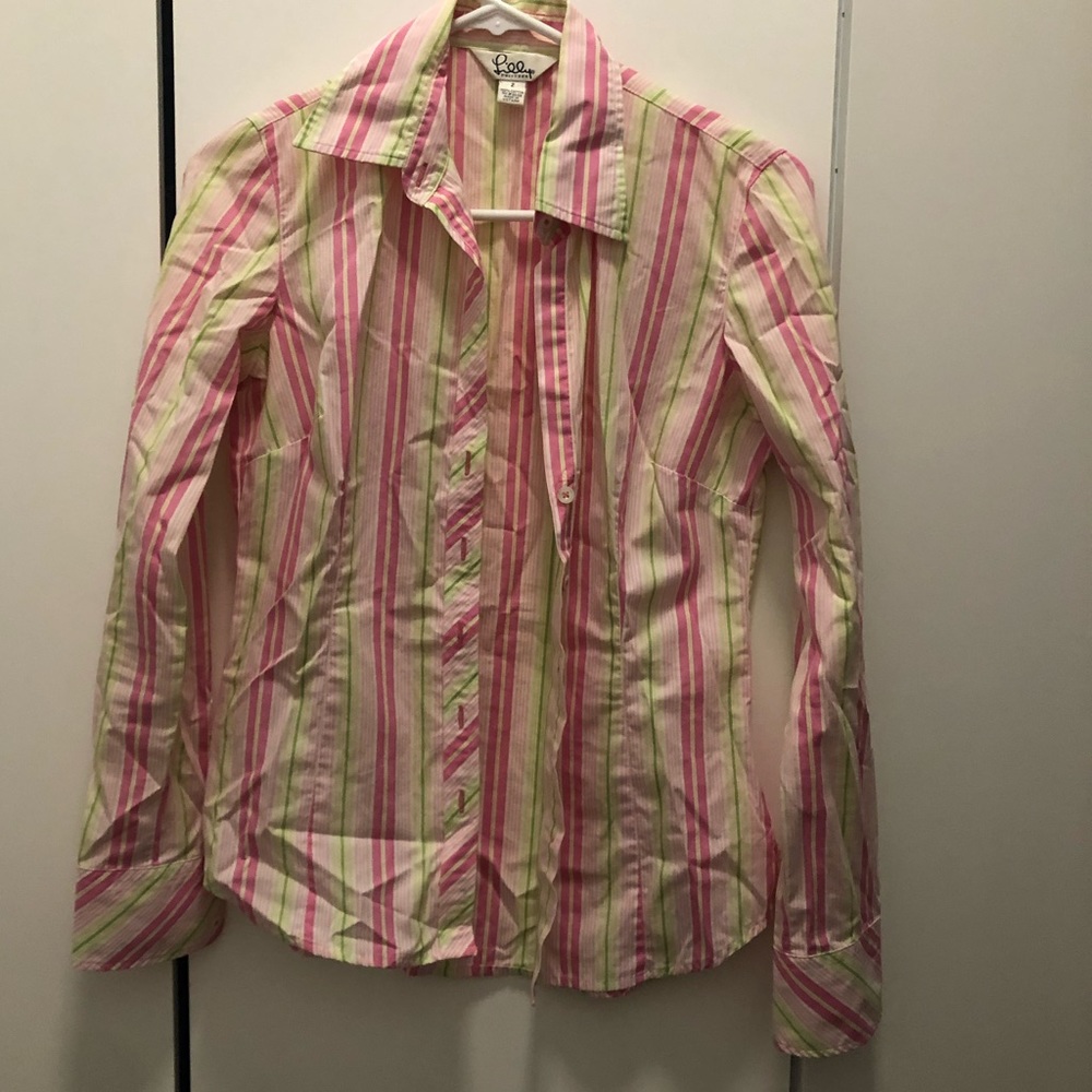 Lilly Pulitzer Green and Pink Oxford Shirt